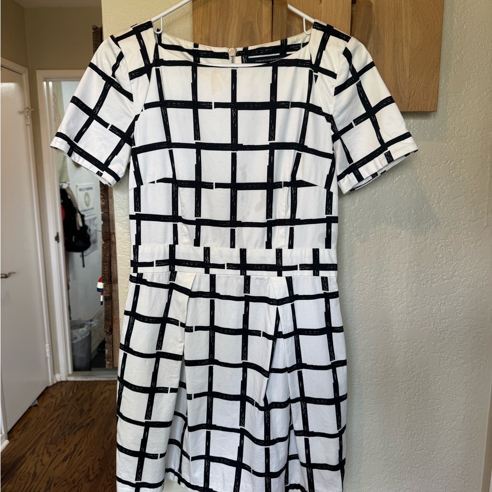 French Connection Checkered Cap Sleeve Mini Dress with pockets